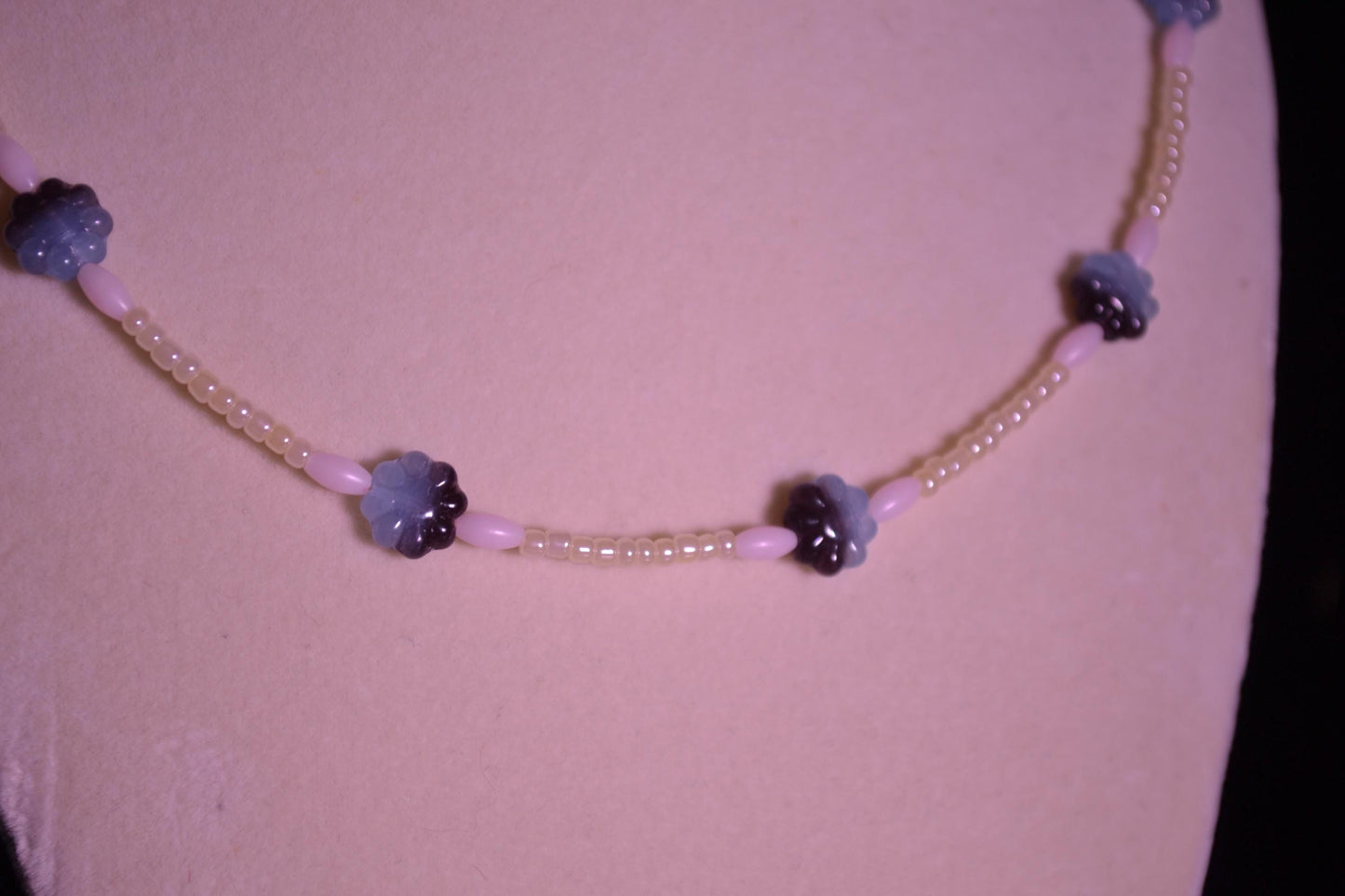 Multicolor glass bead necklace. Cornflower