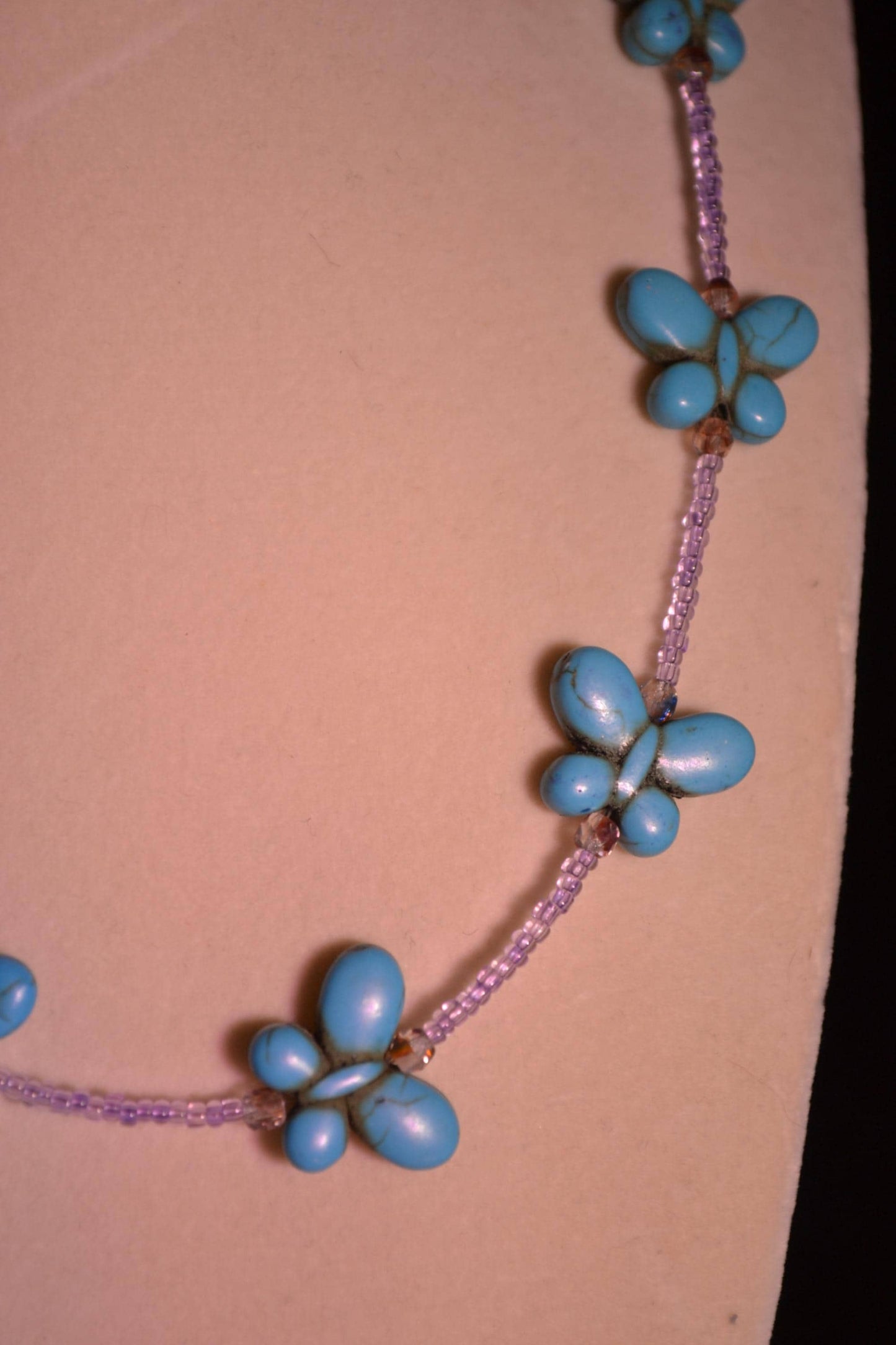 Beaded Butterfly Choker. Turquoise and pink