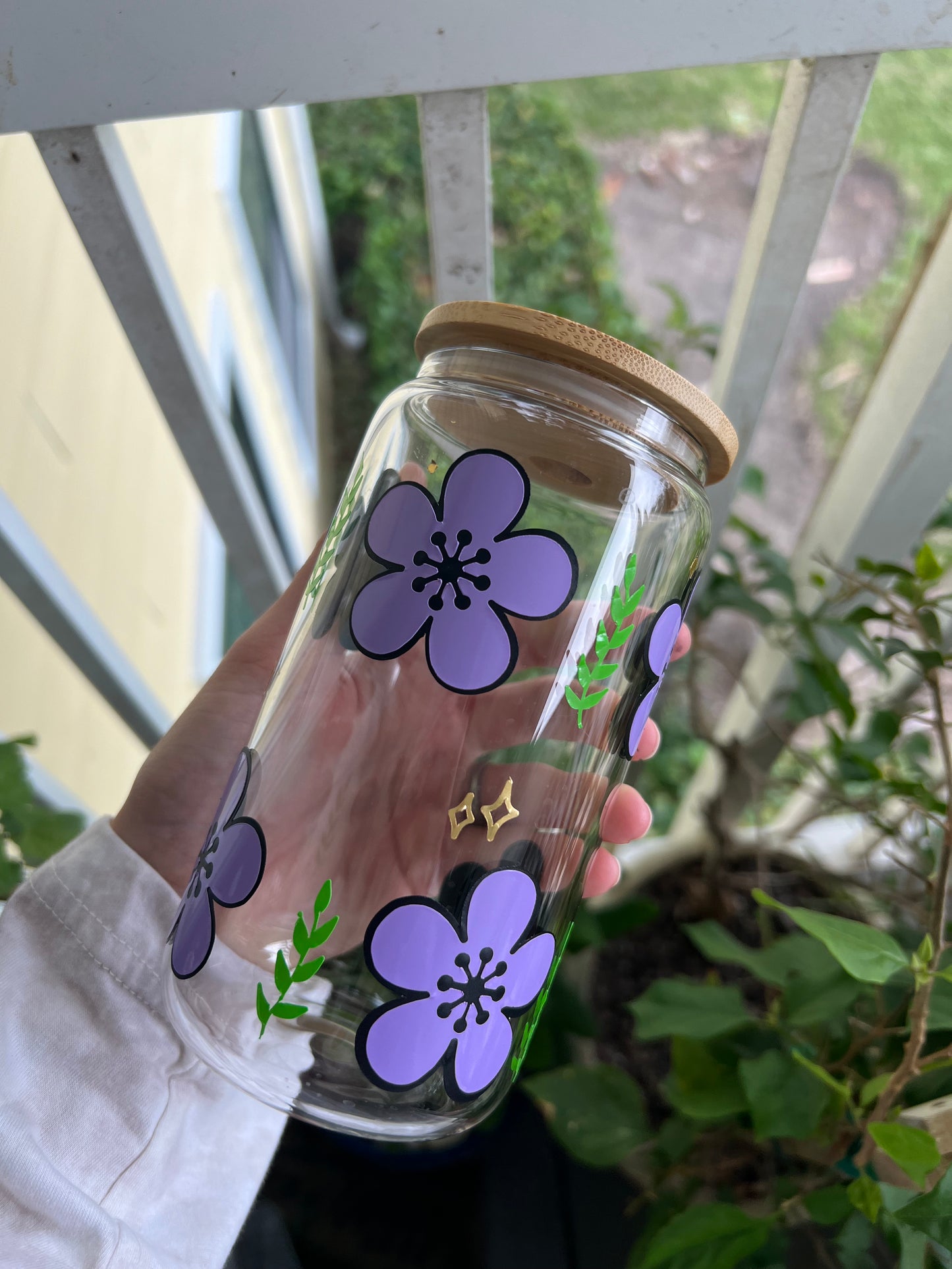 Purple Flower Glass Can