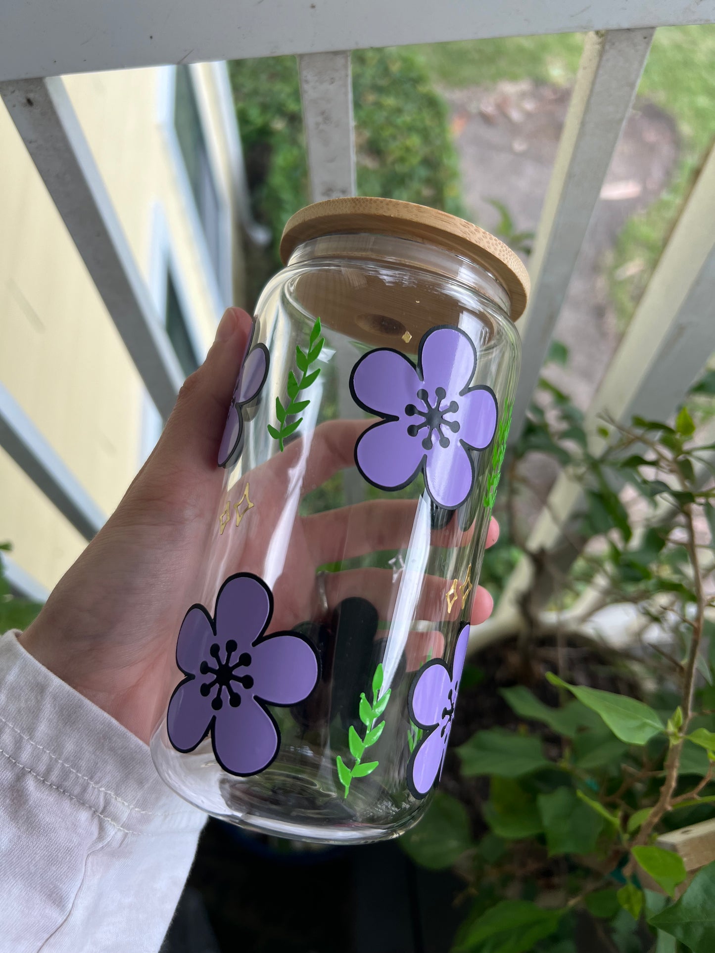Purple Flower Glass Can