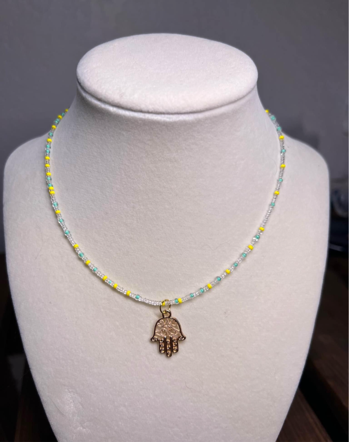 Hamsa pendant beaded choker