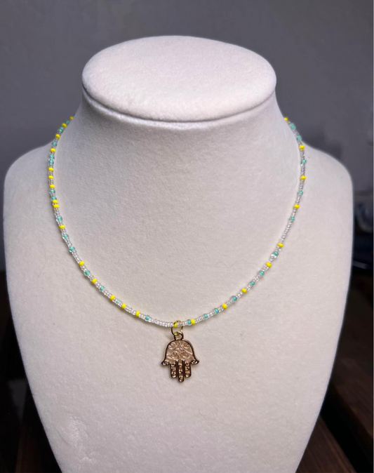 Hamsa pendant beaded choker