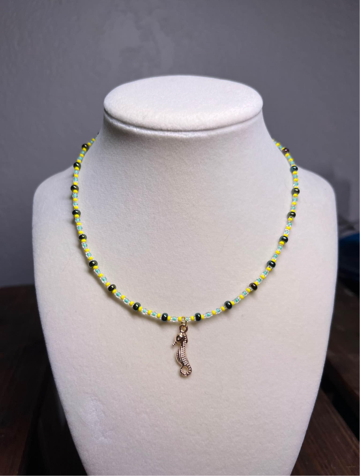 Seahorse pendant beaded choker