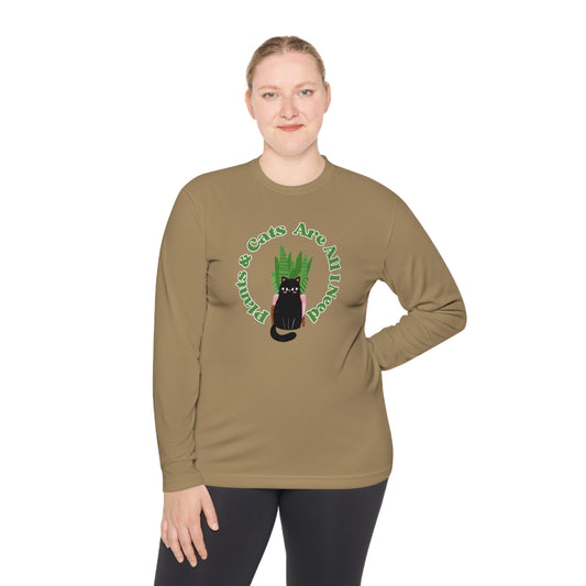 Plants & Cats Are All I Need Unisex Lightweight Long Sleeve