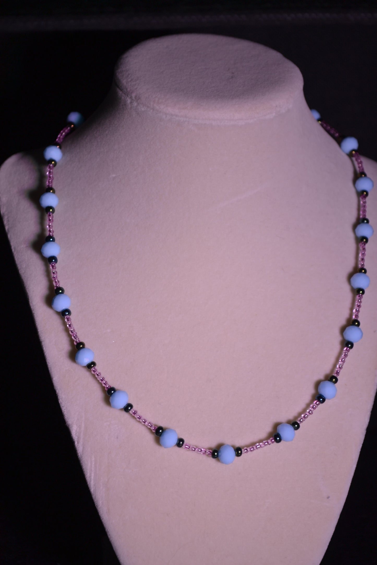 Blue and pink glass beaded neacklace