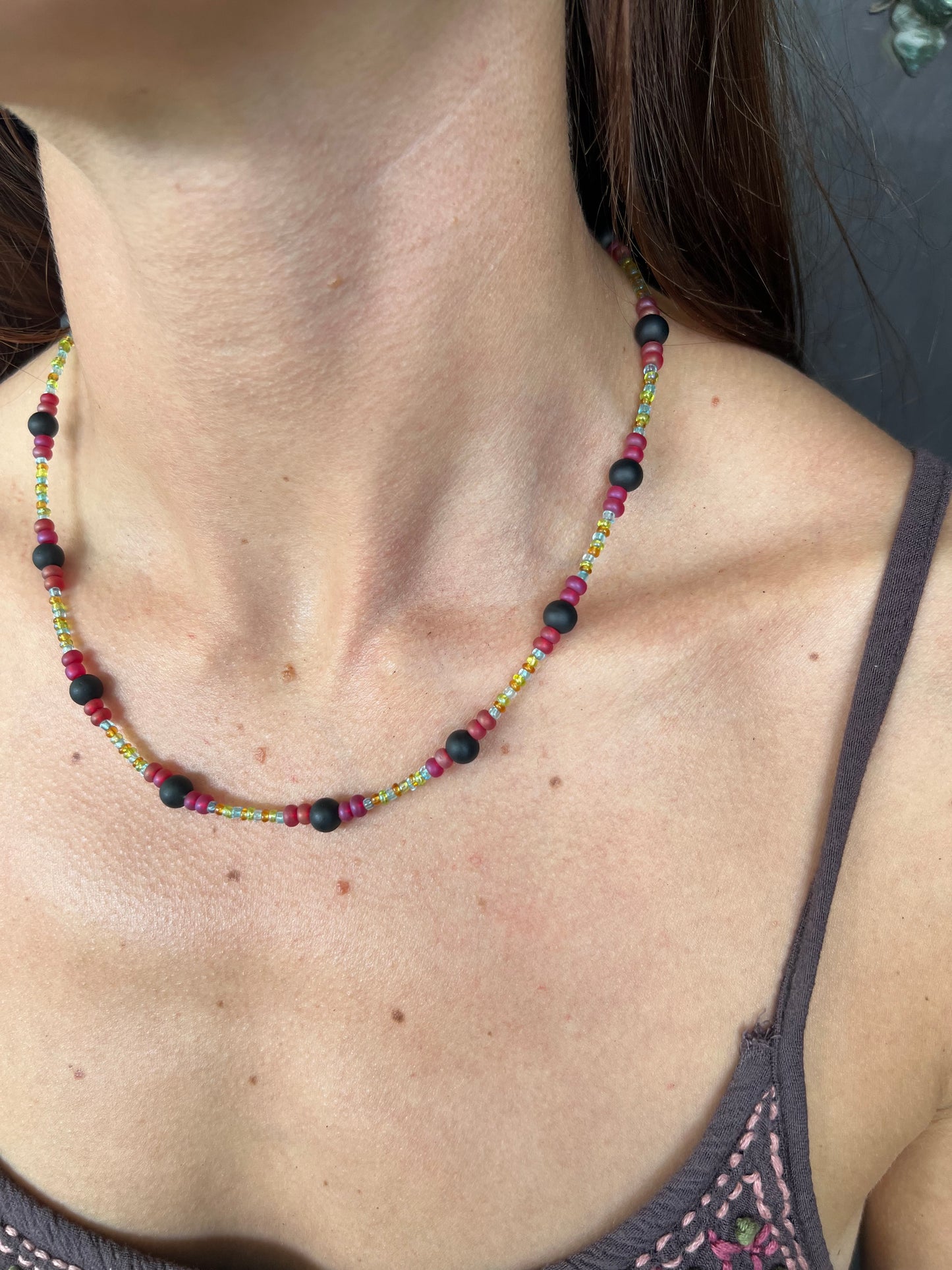 Multicolor glass bead necklace