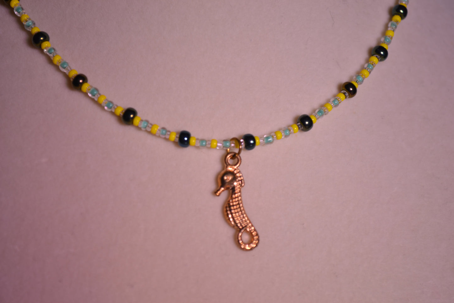 Seahorse pendant beaded choker