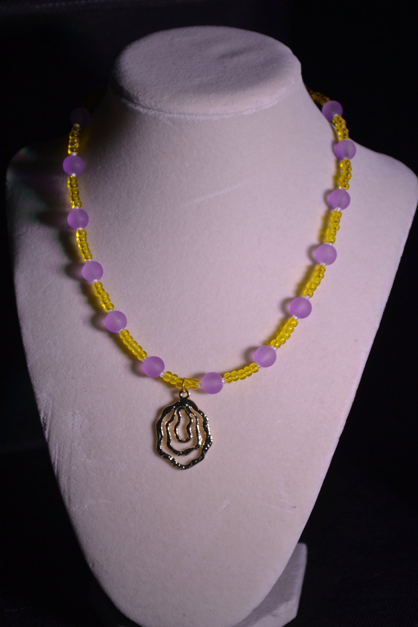 Yellow and purple beaded necklace