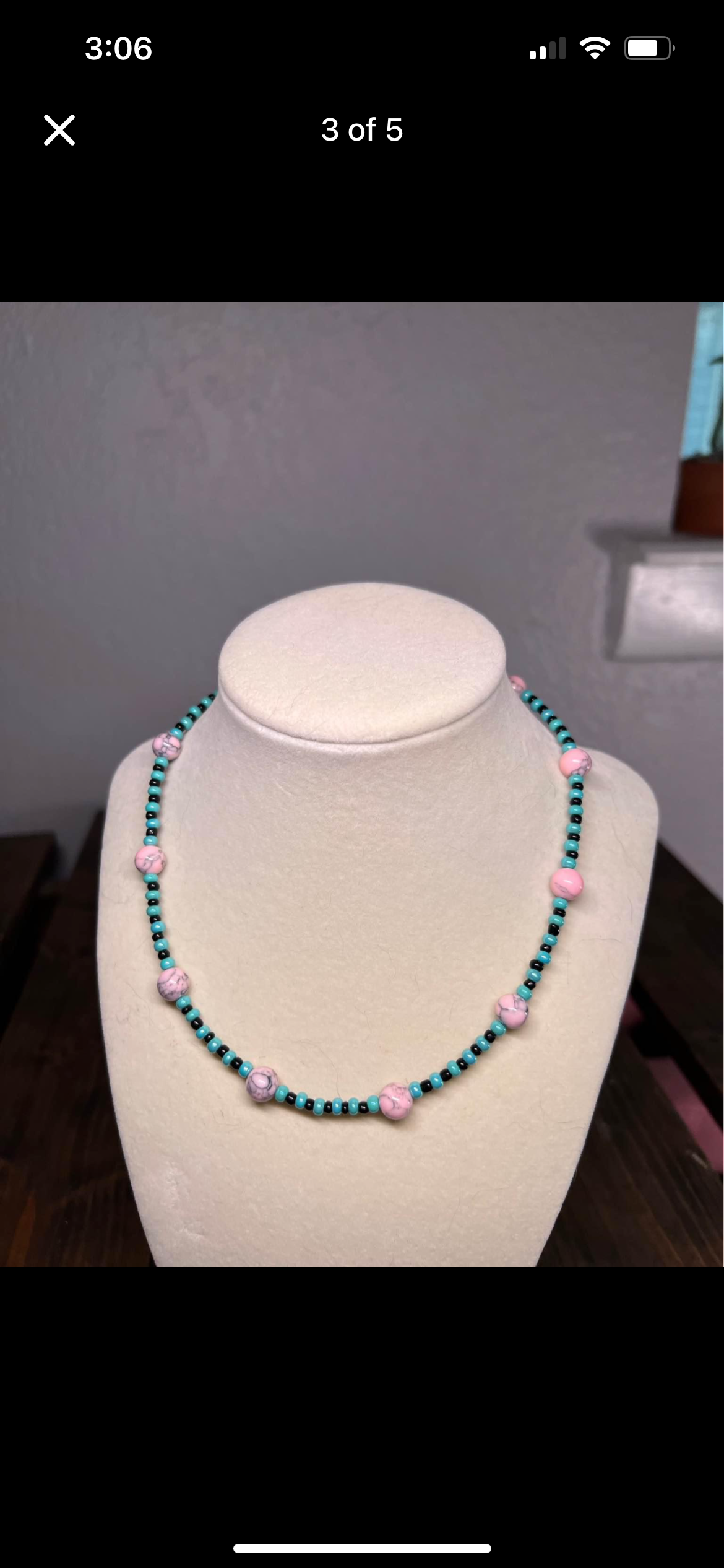 Pink and blue beaded necklace