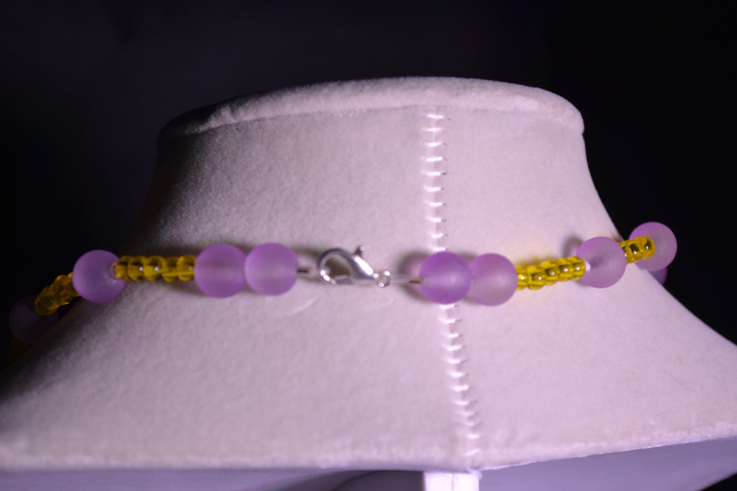 Yellow and purple beaded necklace