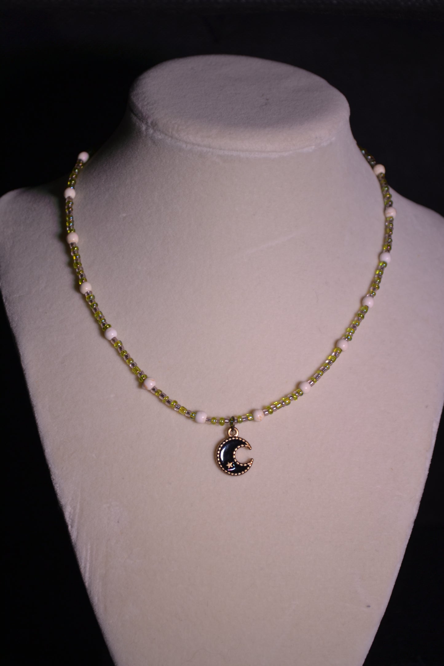 Moon pendant glass bead choker