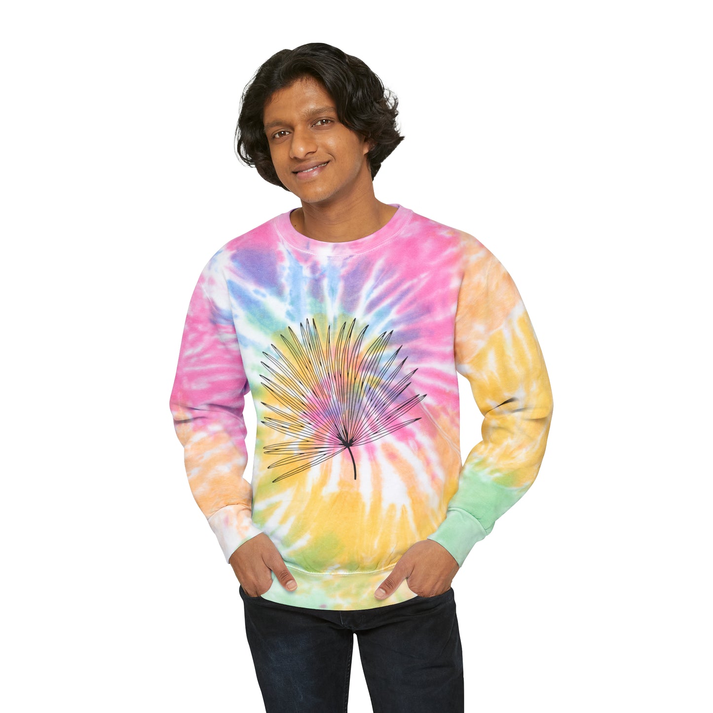 Palm Leaf Unisex Tie-Dye Crewneck