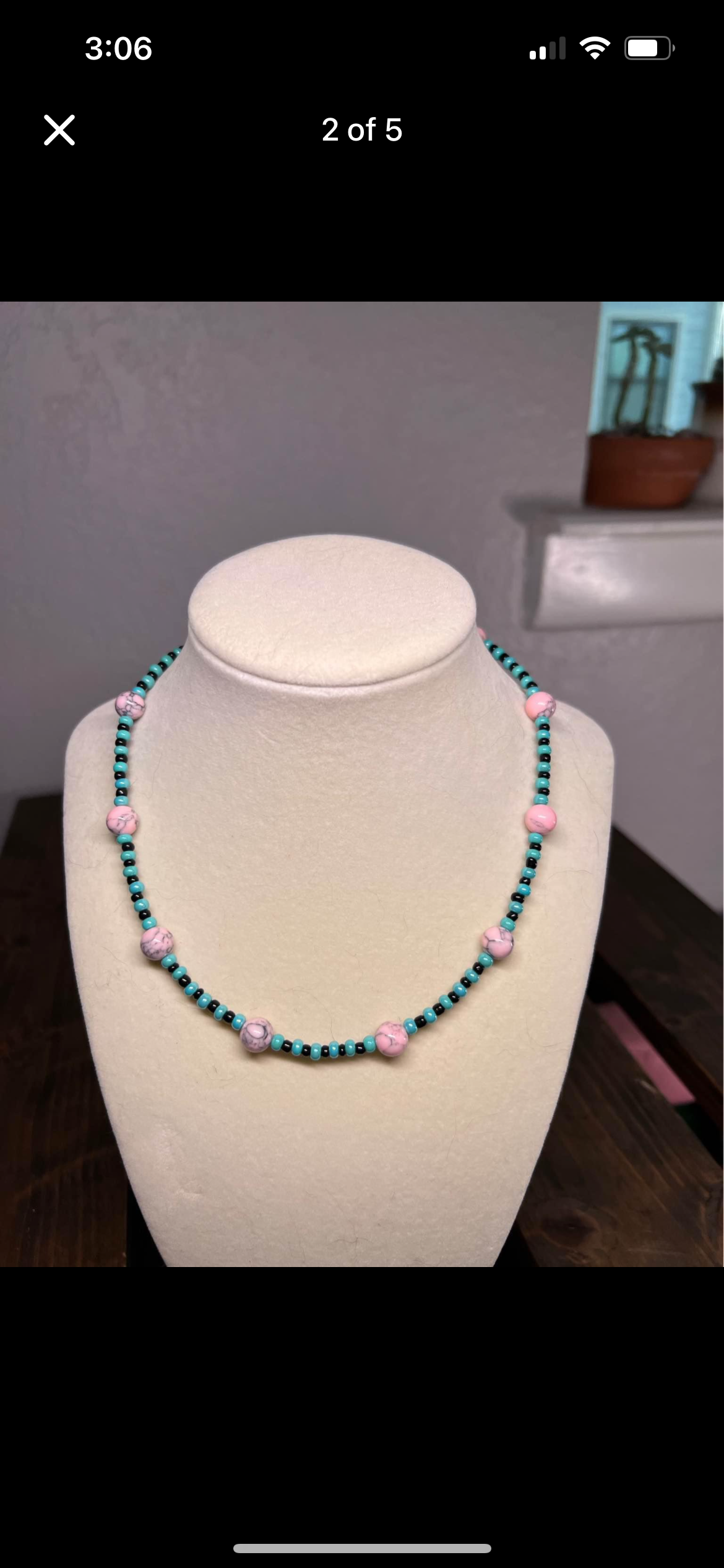 Pink and blue beaded necklace