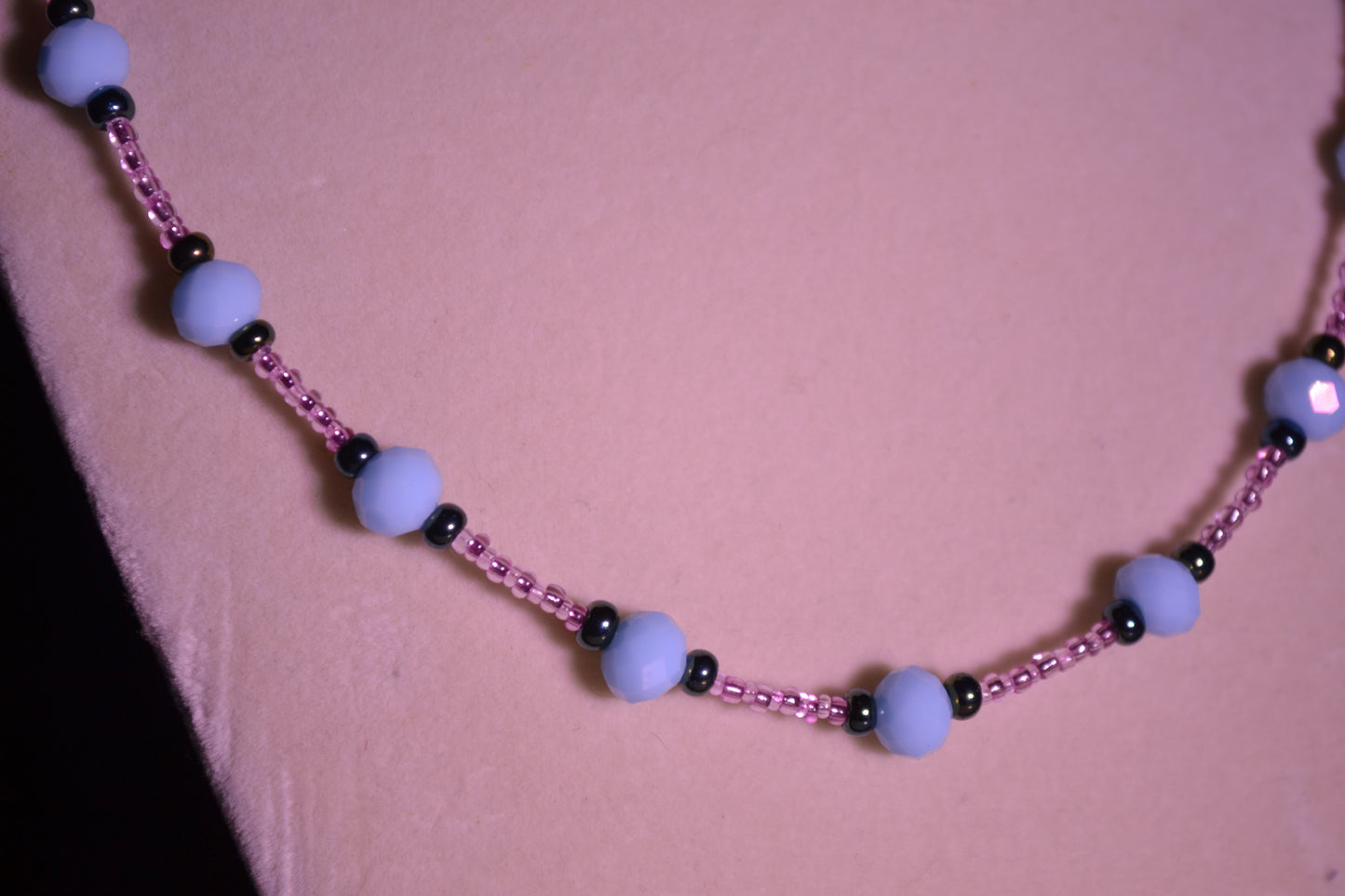 Blue and pink glass beaded neacklace