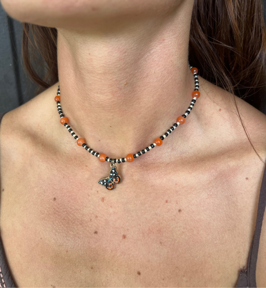 Glass bead butterfly choker