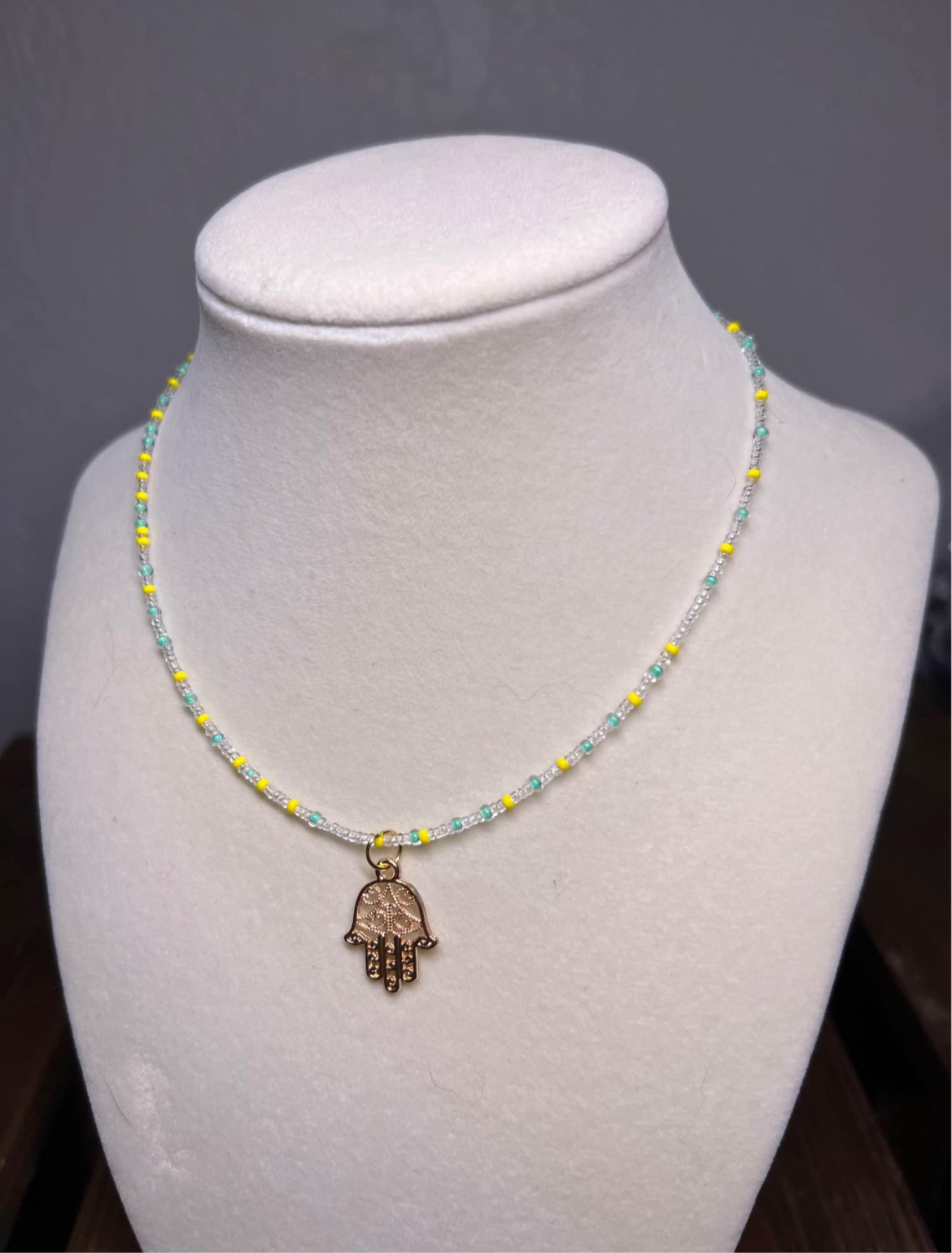 Hamsa pendant beaded choker