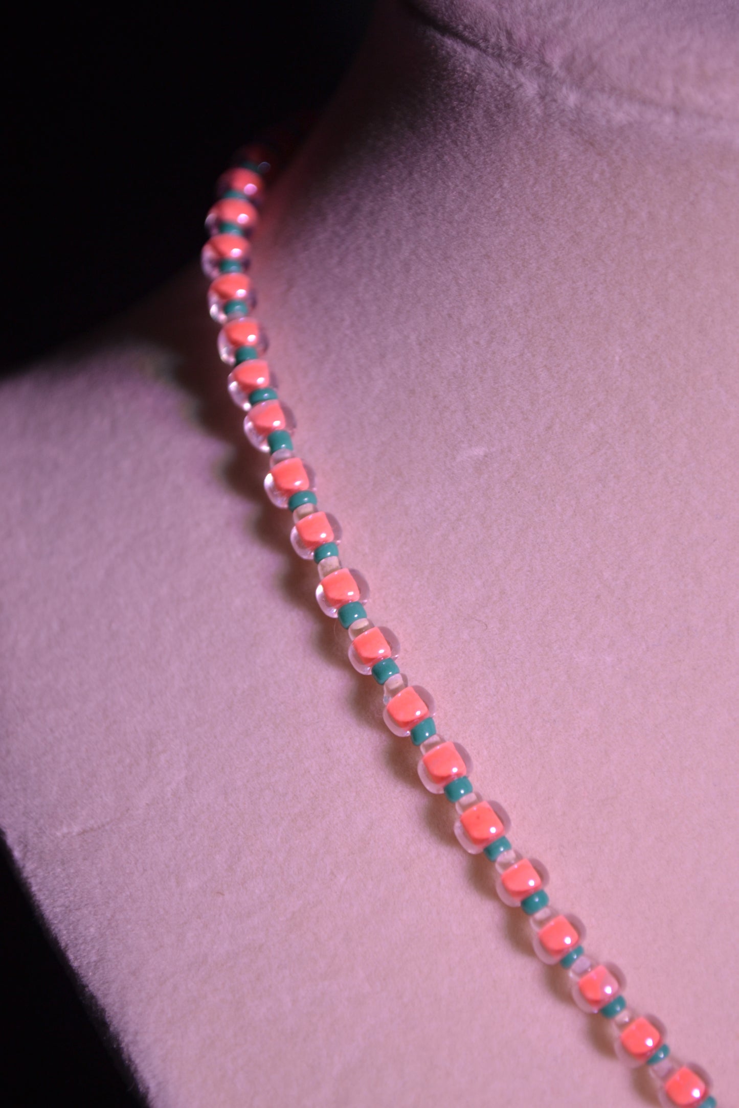 Coral & Blue Flower beaded necklace