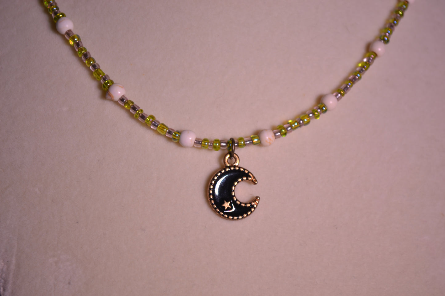 Moon pendant glass bead choker