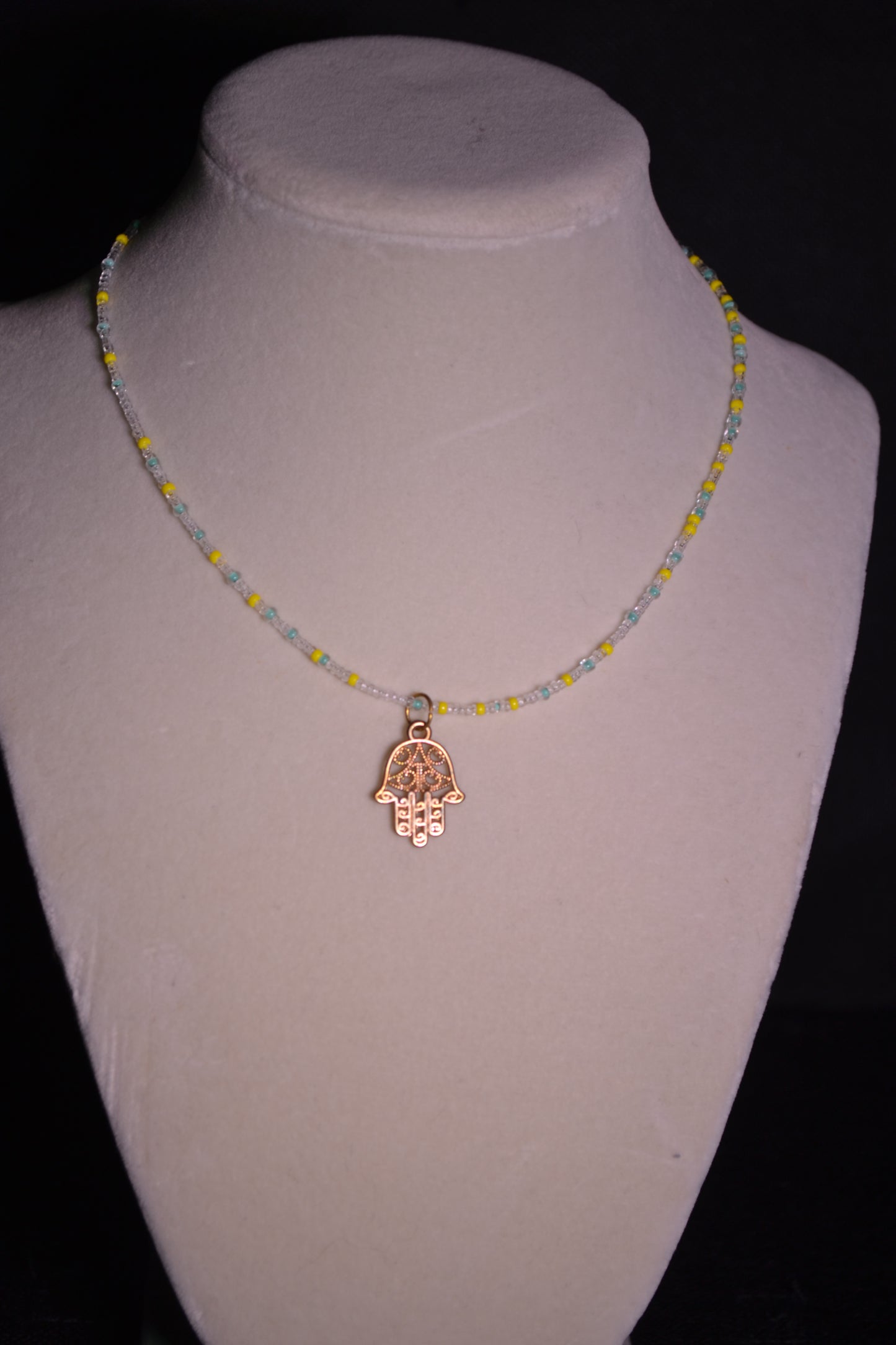 Hamsa pendant beaded choker