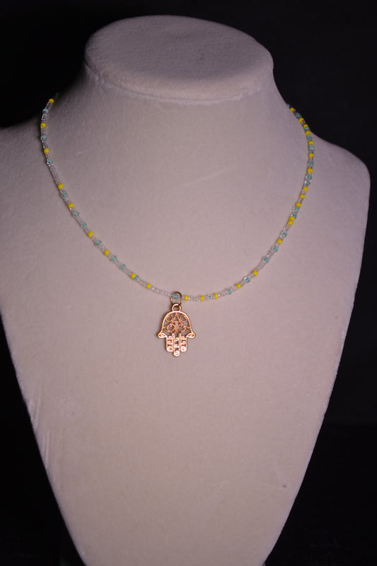 Hamsa pendant beaded choker