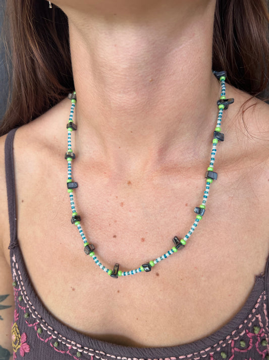 Glass and Abalone style beaded necklace