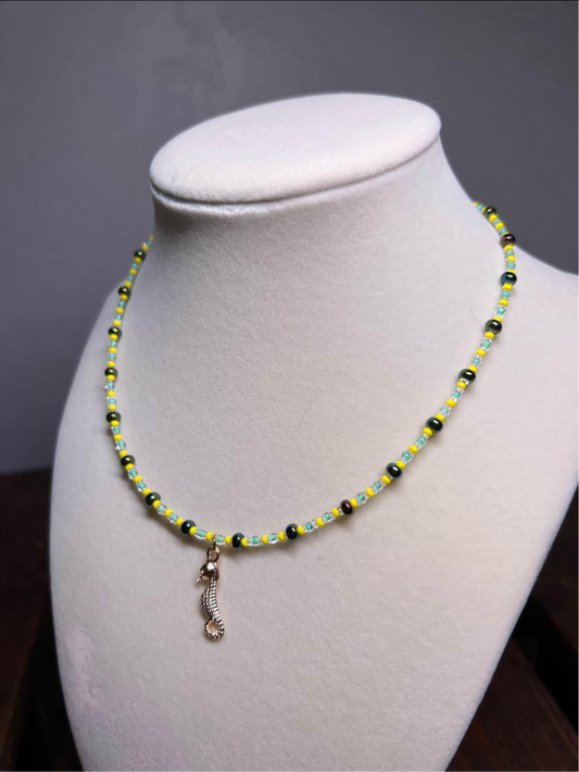 Seahorse pendant beaded choker