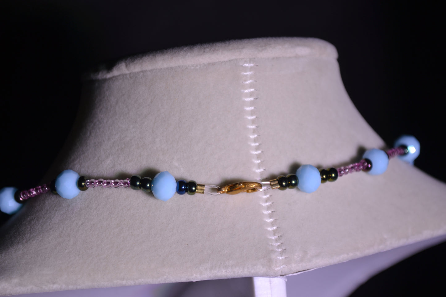 Blue and pink glass beaded neacklace