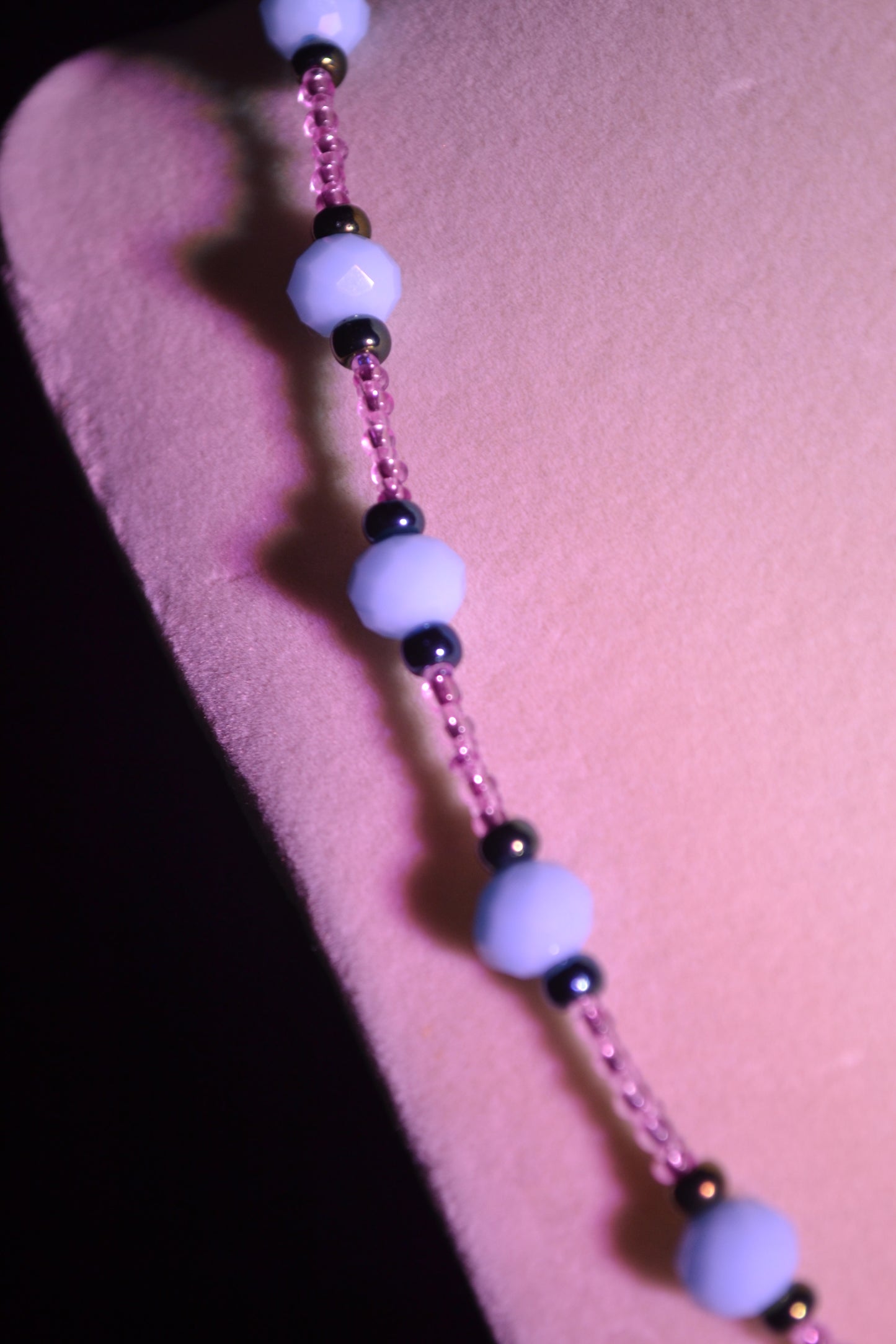 Blue and pink glass beaded neacklace