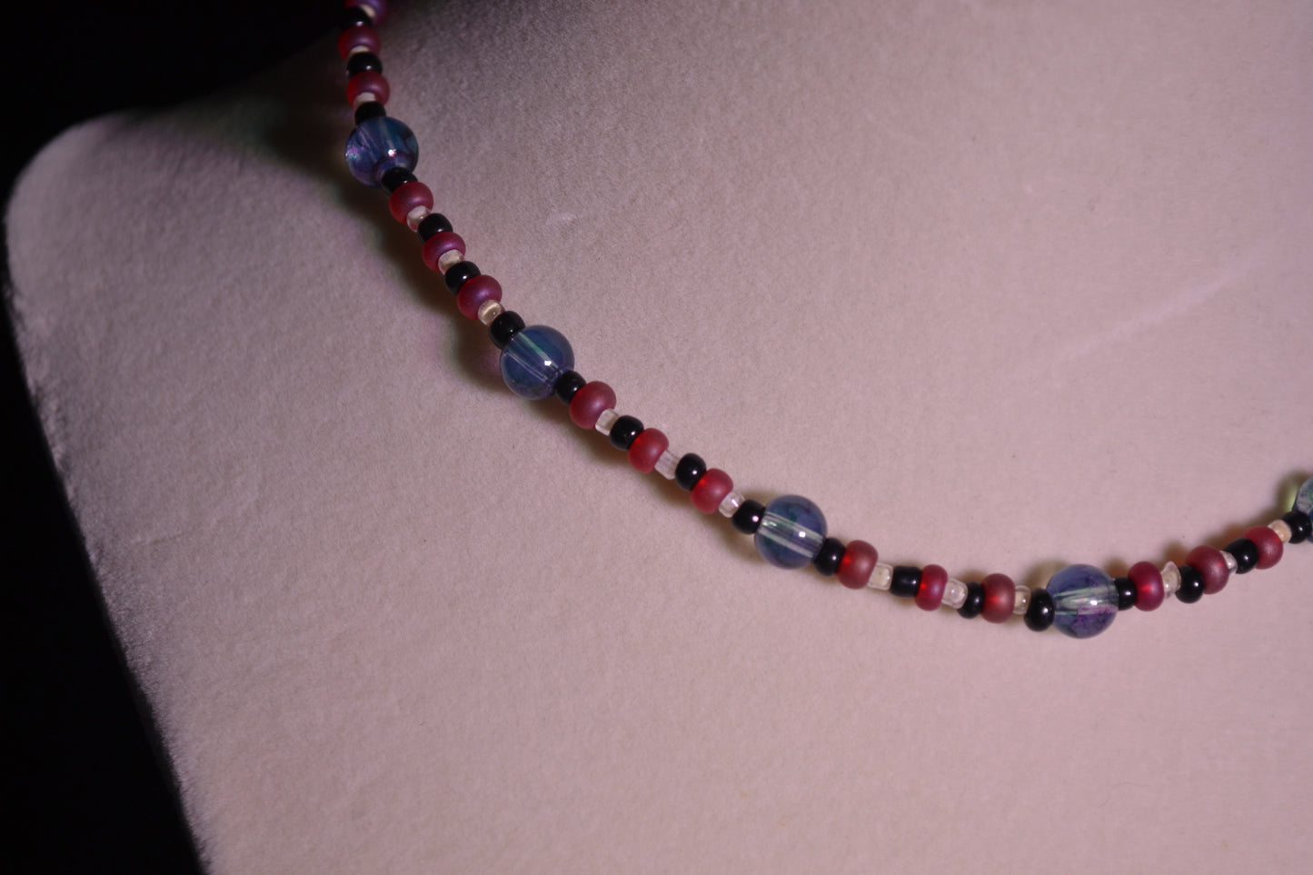 Red and blue glass bead choker