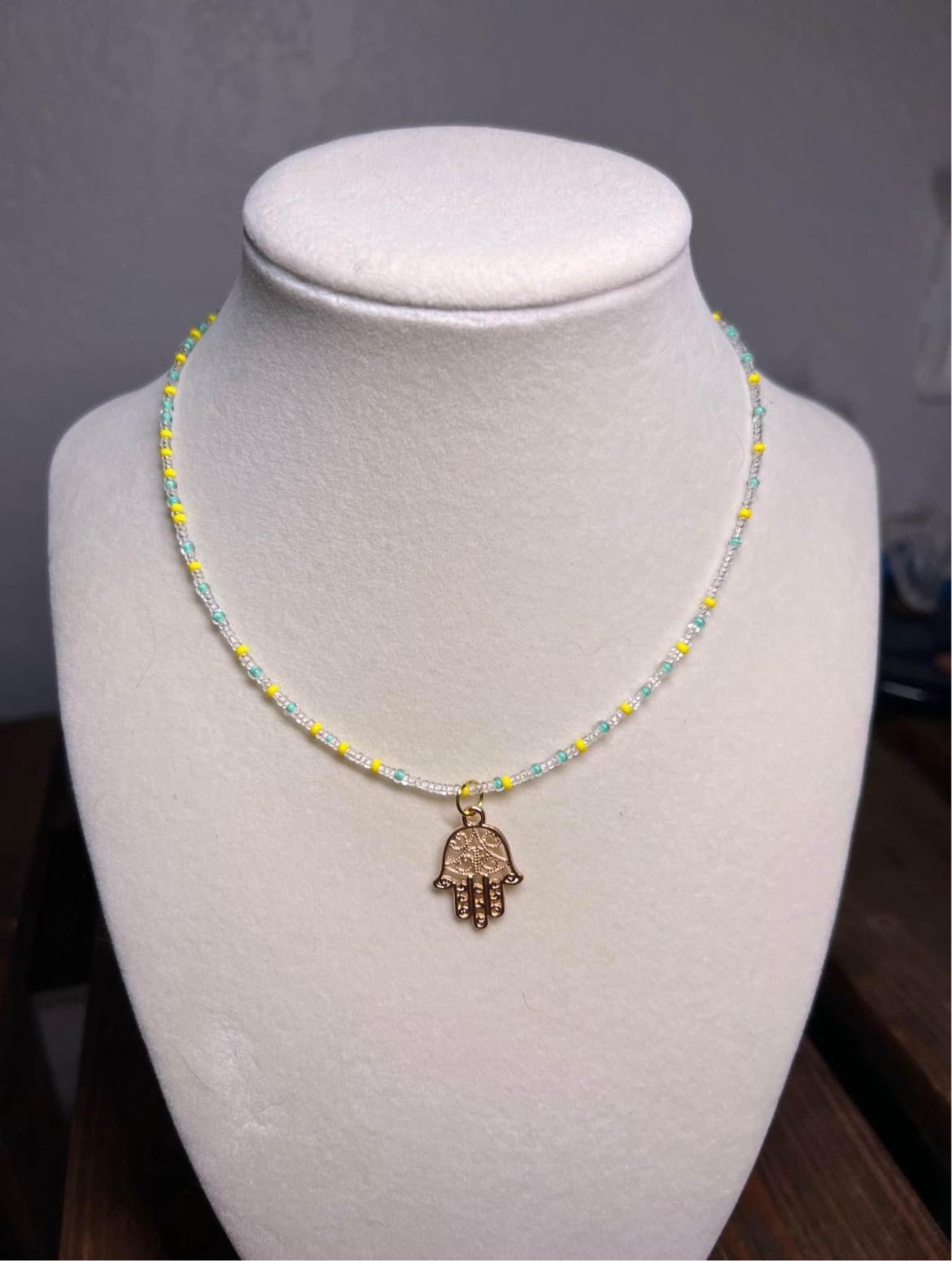 Hamsa pendant beaded choker