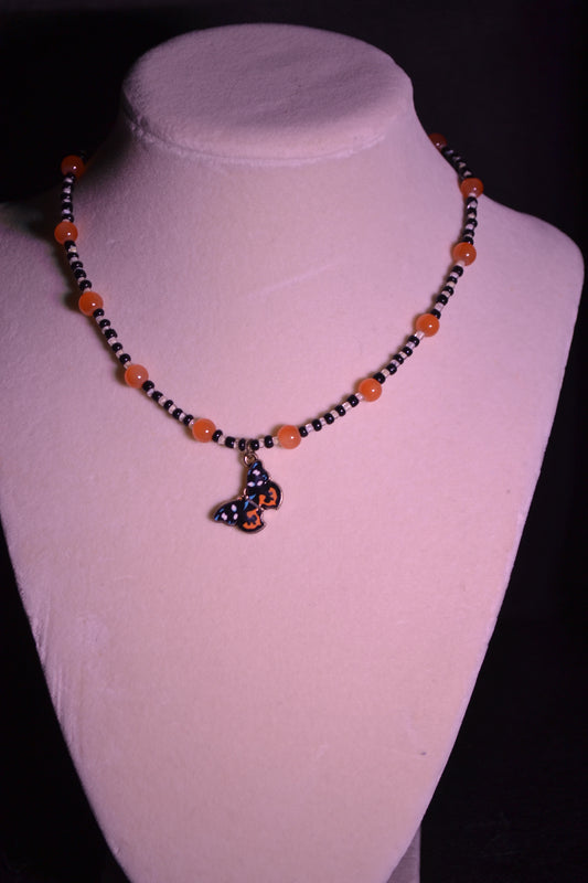 Glass bead butterfly choker