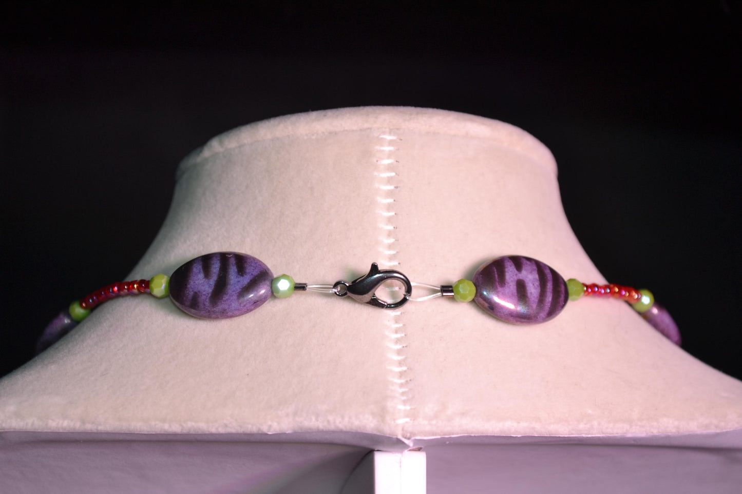 Purple, Red, and Green Beaded Necklace
