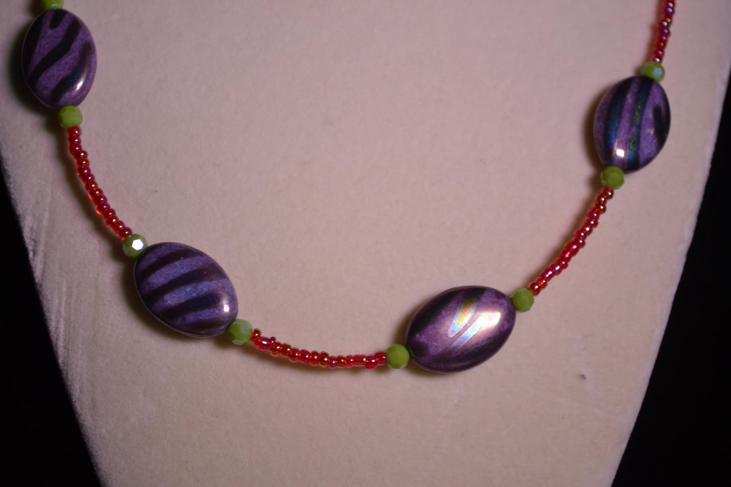 Purple, Red, and Green Beaded Necklace