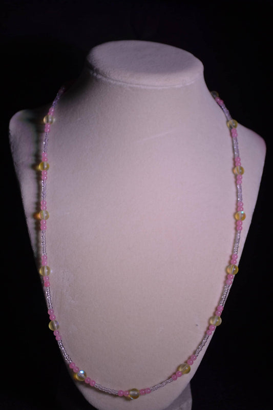 Pink and Yellow Beaded Necklace