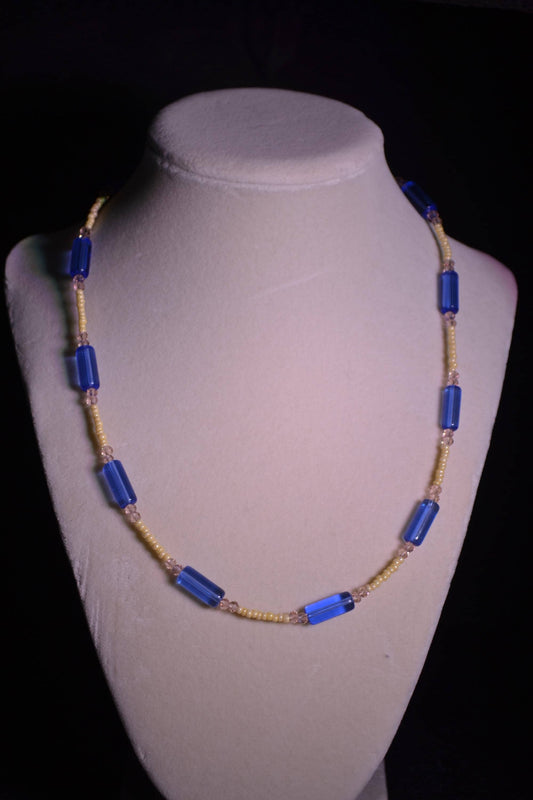 Blue and Yellow Beaded Necklace