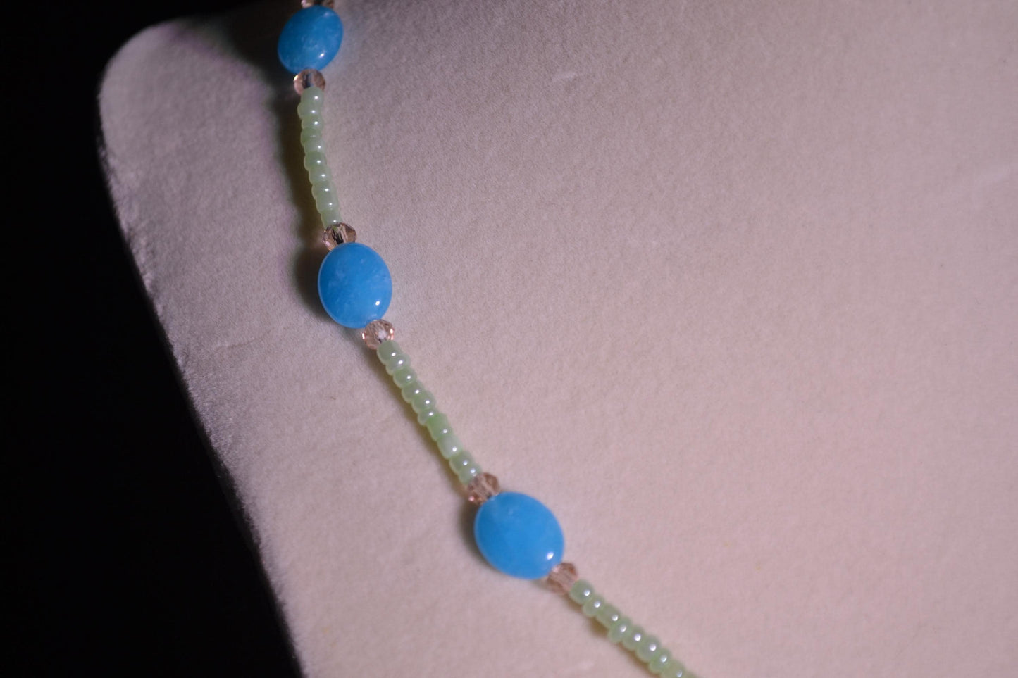 Blue and green glass bead necklace