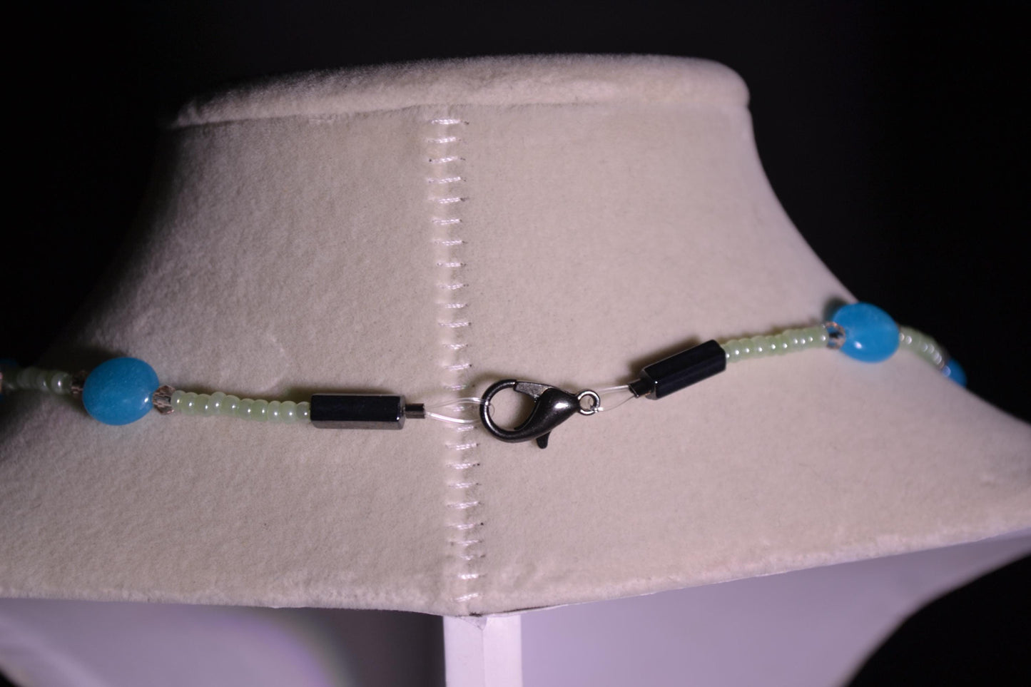 Blue and green glass bead necklace