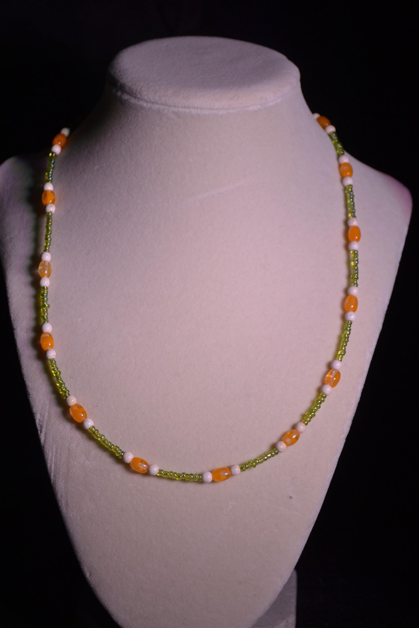 Orange and White Beaded Necklace