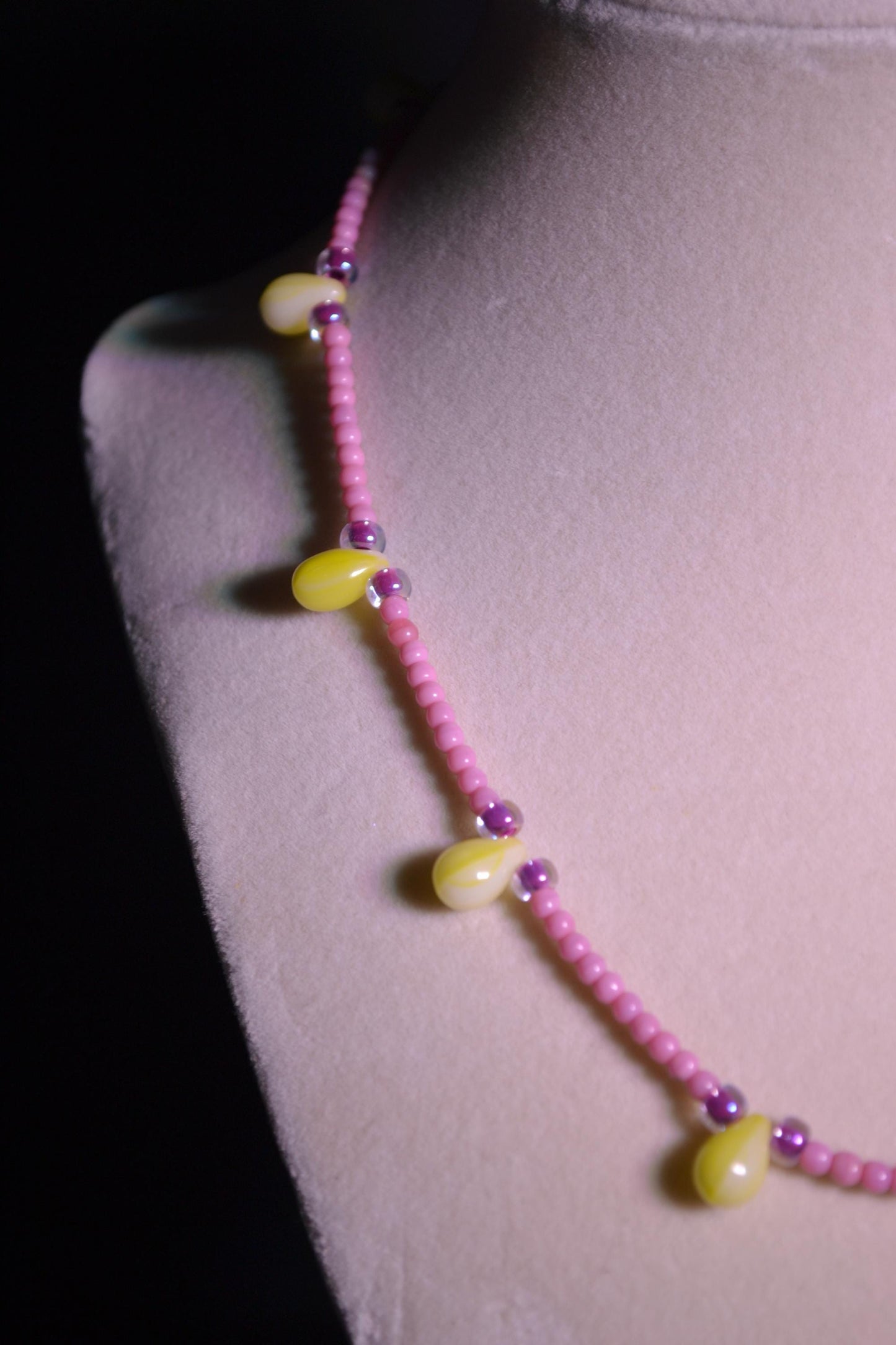 Pink and Yellow Beaded Necklace