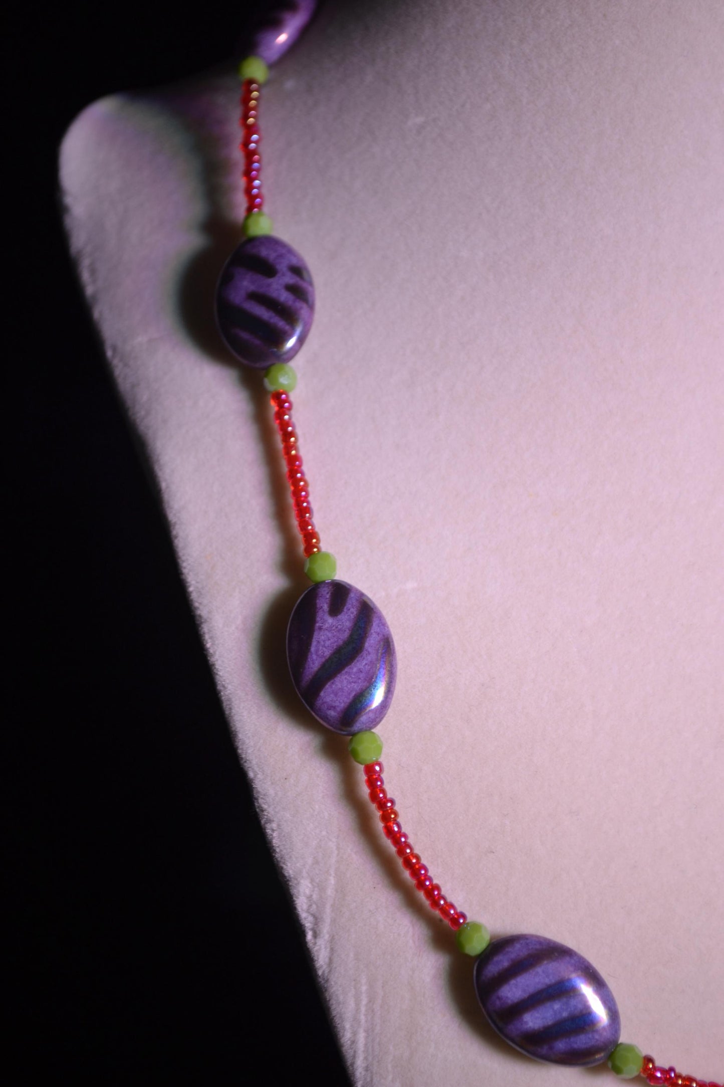 Purple, Red, and Green Beaded Necklace