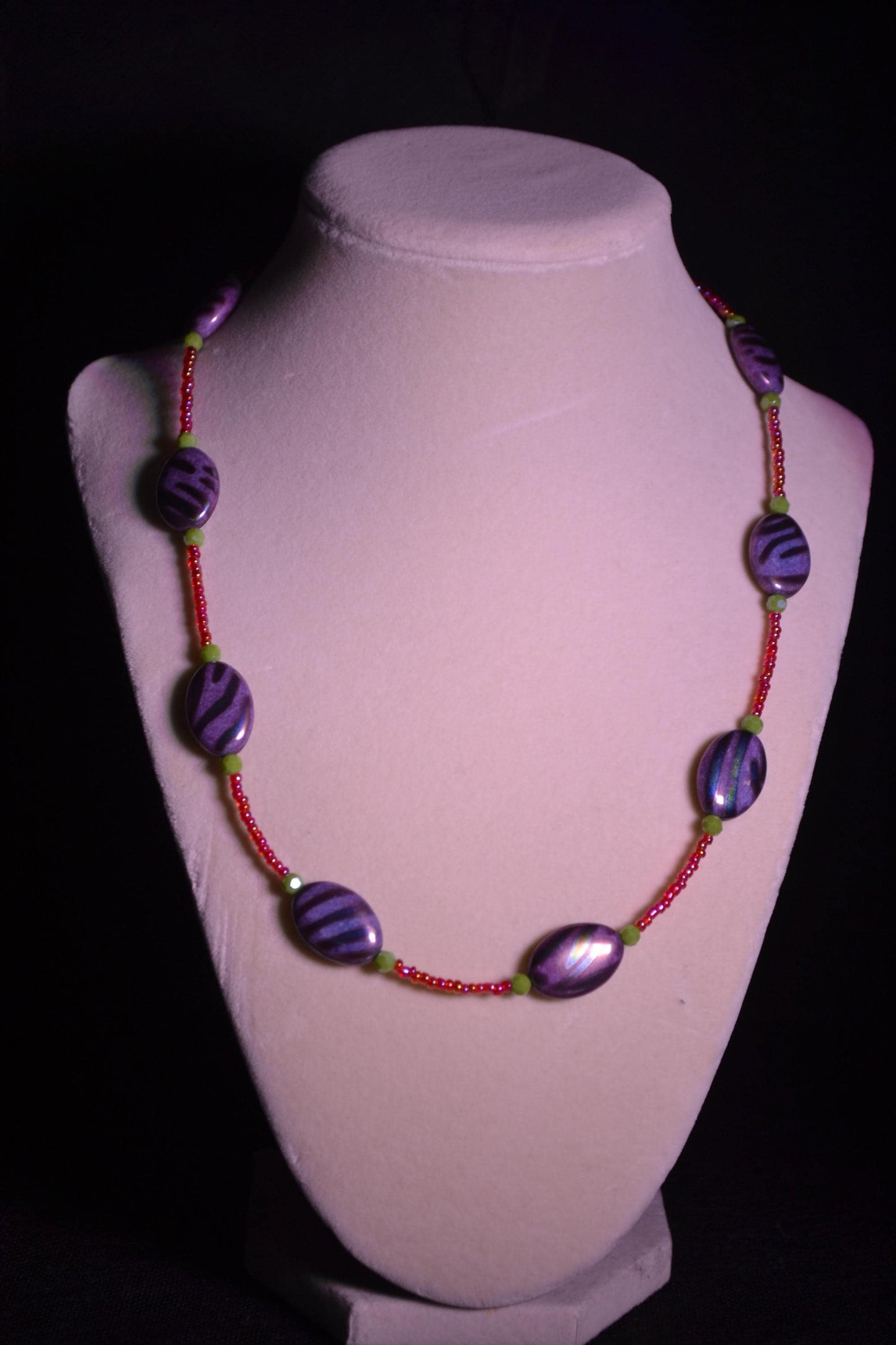 Purple, Red, and Green Beaded Necklace