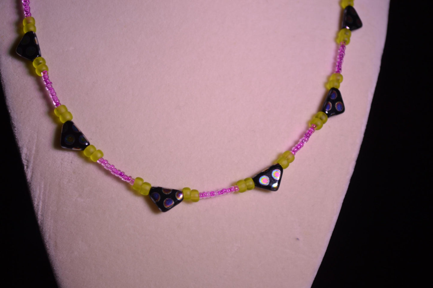 Pink, Green, and Black Beaded Necklace