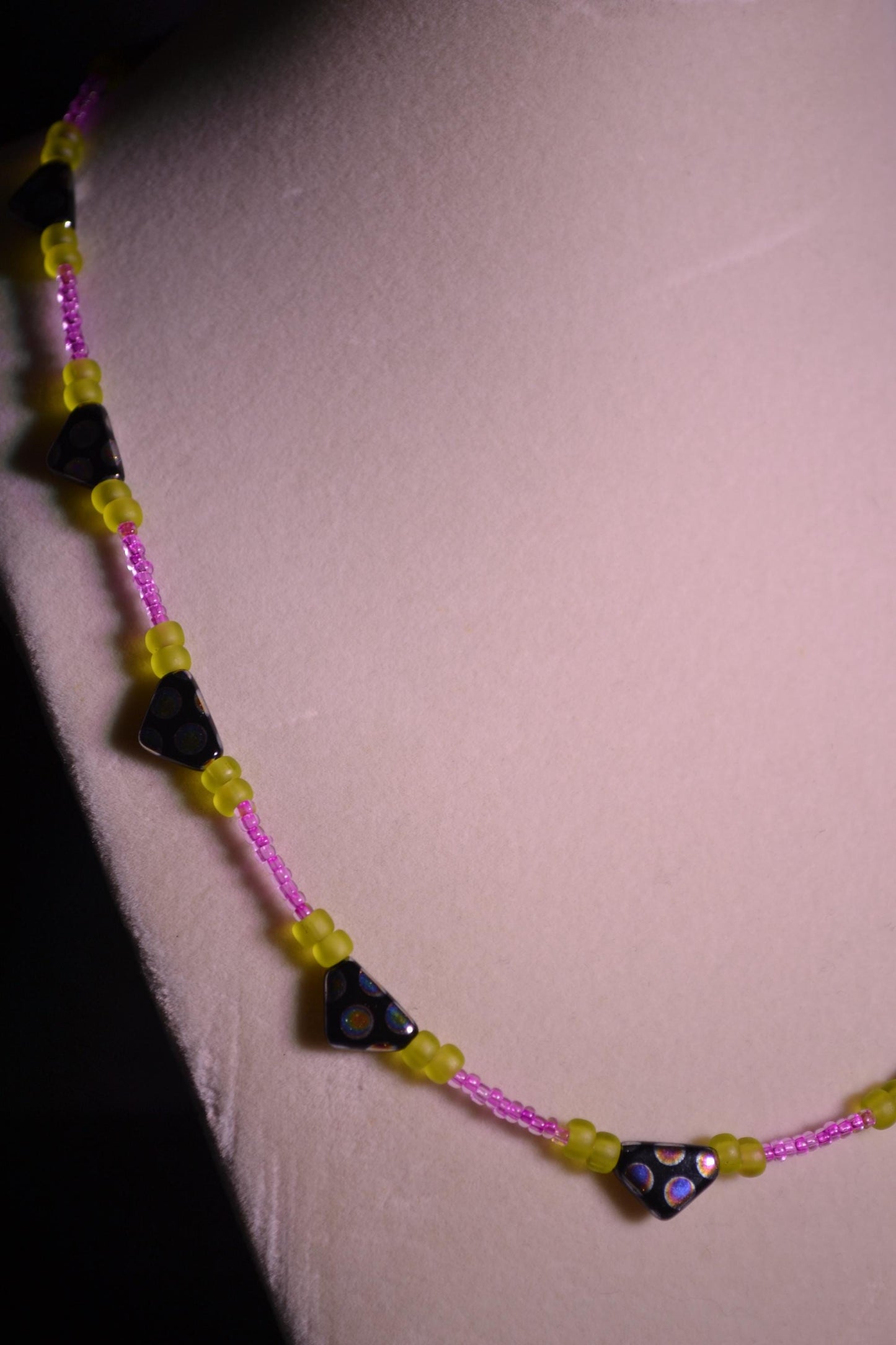 Pink, Green, and Black Beaded Necklace