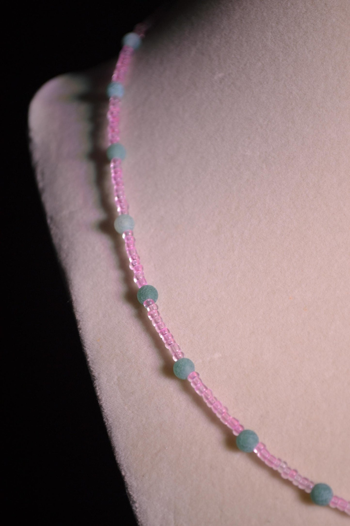 Pink and Green Beaded Choker