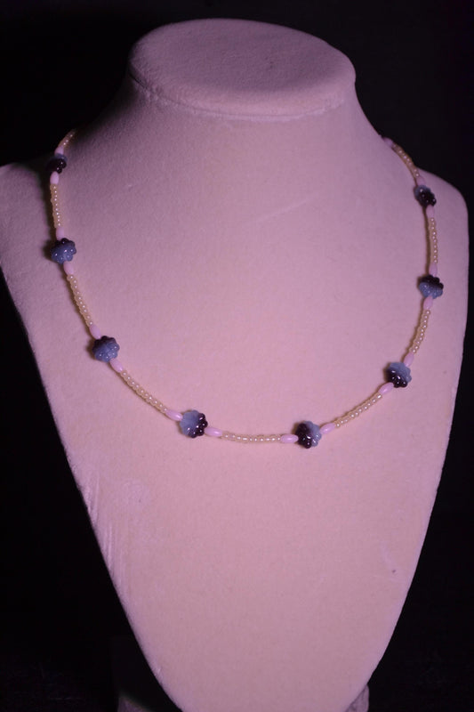 Multicolor glass bead necklace. Cornflower
