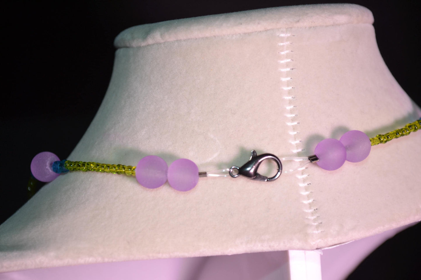 Multicolor glass bead necklace. Purple, green, and blue