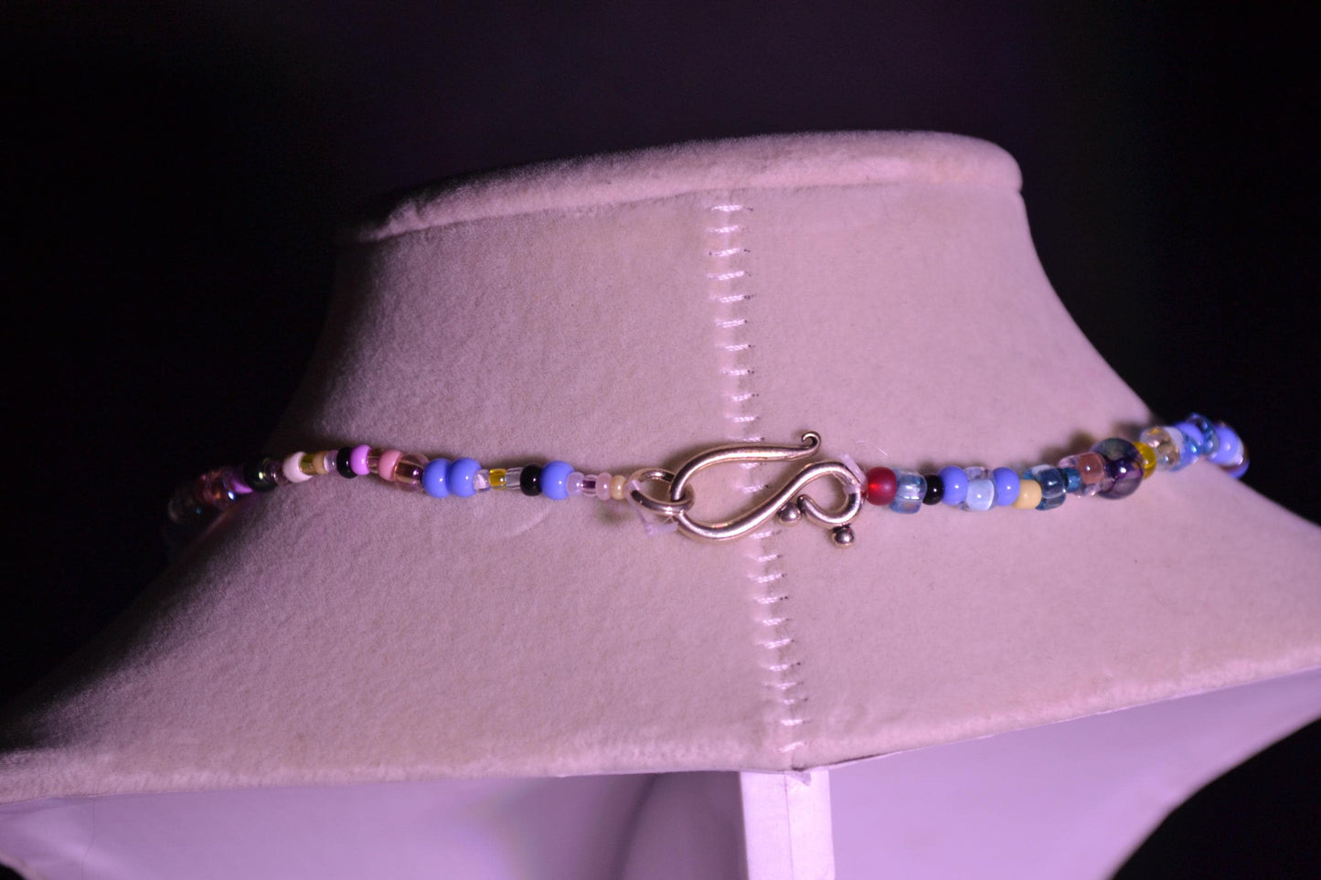 Multicolor glass bead necklace. Seahorse pendant