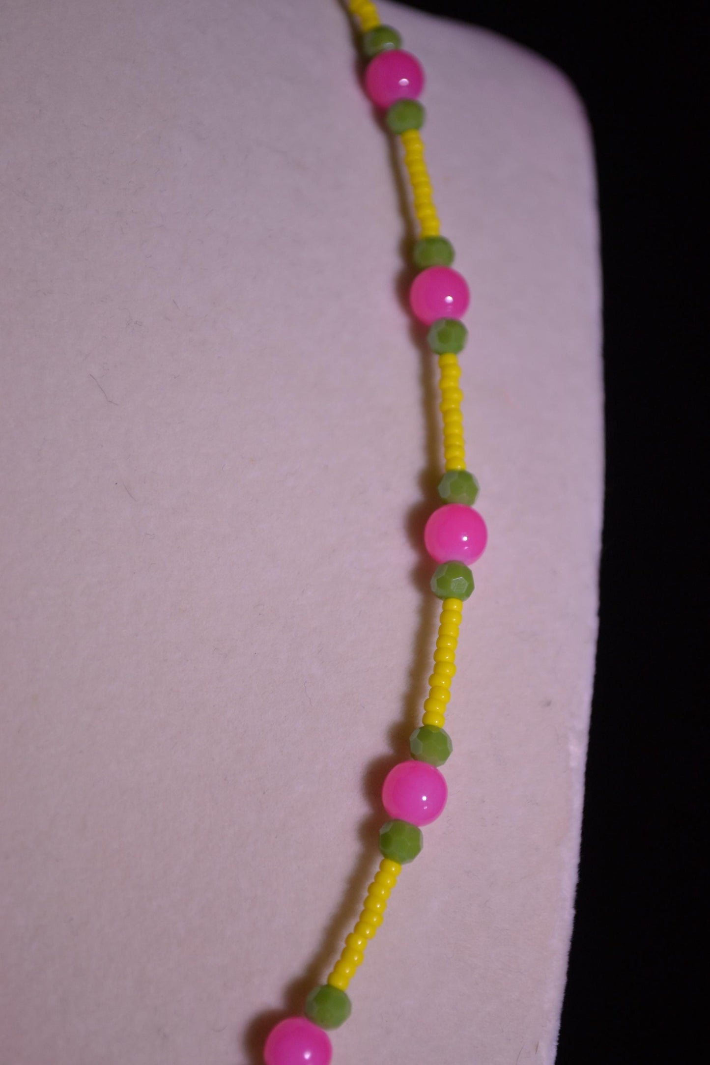 Multicolor glass bead necklace. Pink, yellow, and green