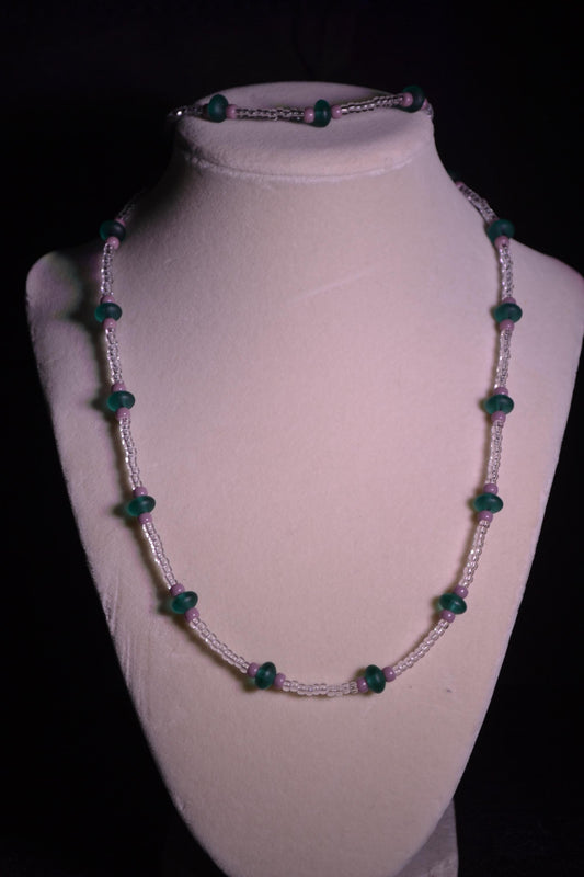 Teal and mauve necklace & bracelet set