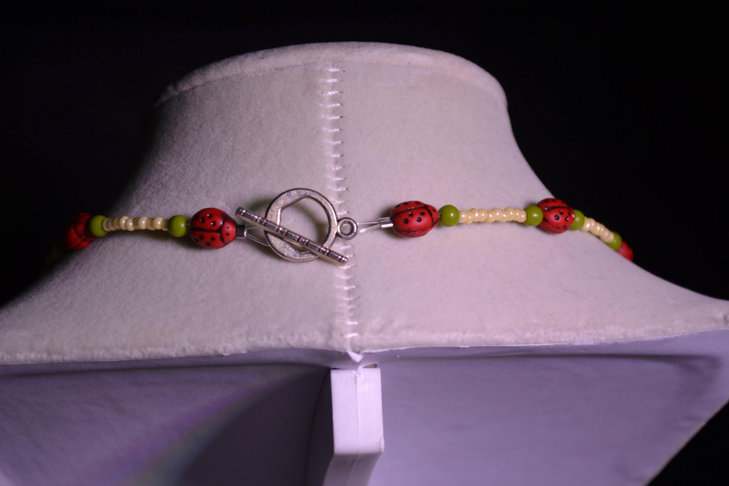 Glass bead ladybug choker